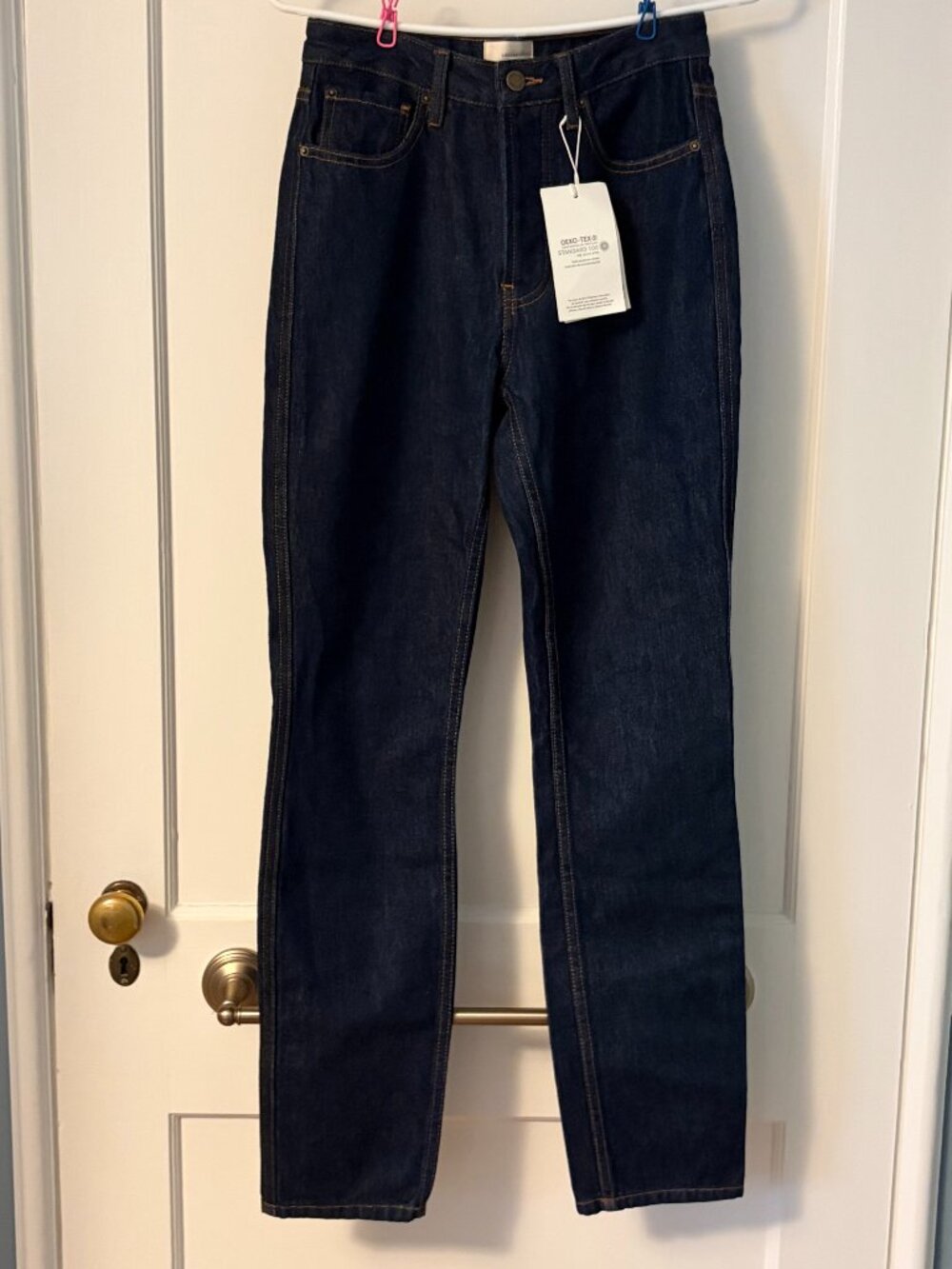 Sezane green blue jean brut sexy tall straight leg cigarette size 26 tall NWT